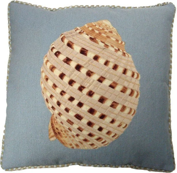 Shell Design on Blue - 21 x 21" needlepoint pillow