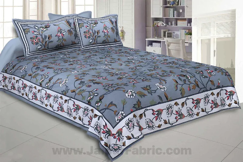 Spring Blossoms Grey Double Bedsheet