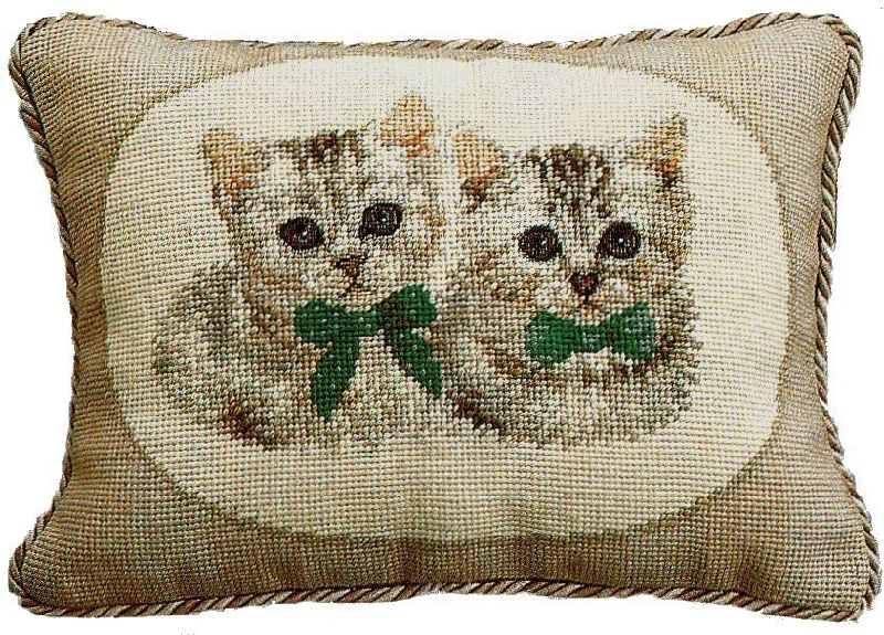 Two White Kittens - 11 x 15" needlepoint pillow