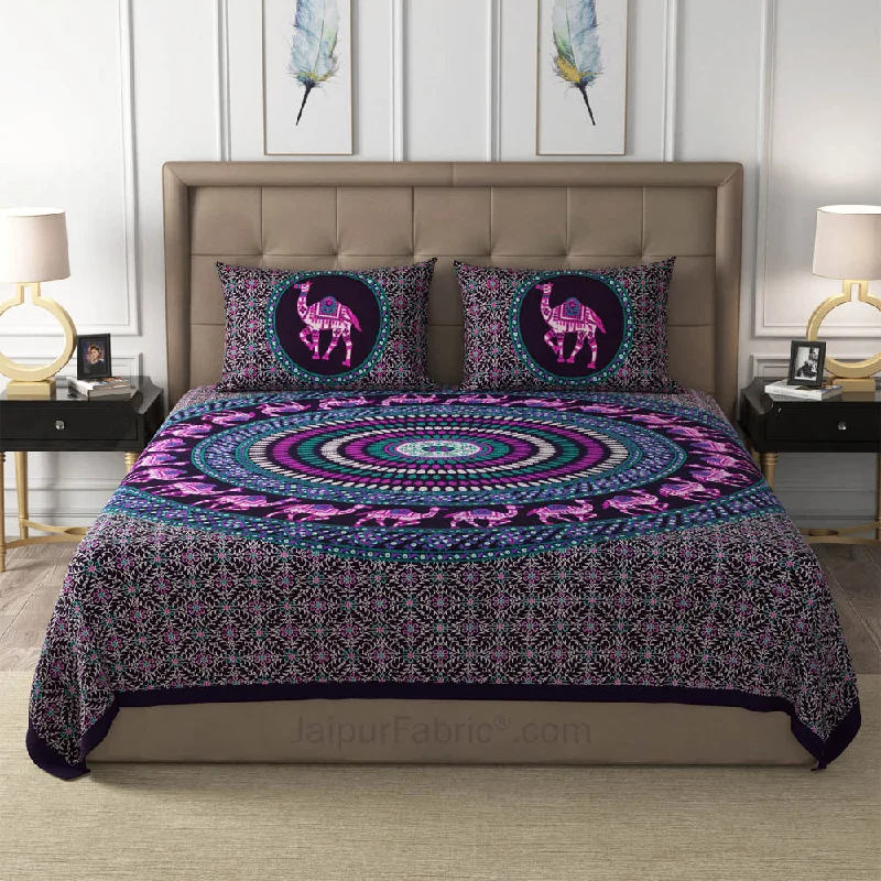 Violet Camel Mandala Cotton Double Bedsheet