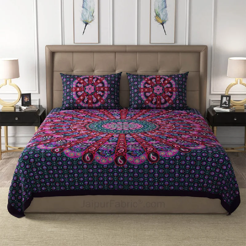 Violet Paisley Mandala Cotton Double Bedsheet