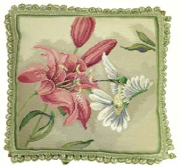 White Hummingbird - 18" x 20" needlepoint pillow