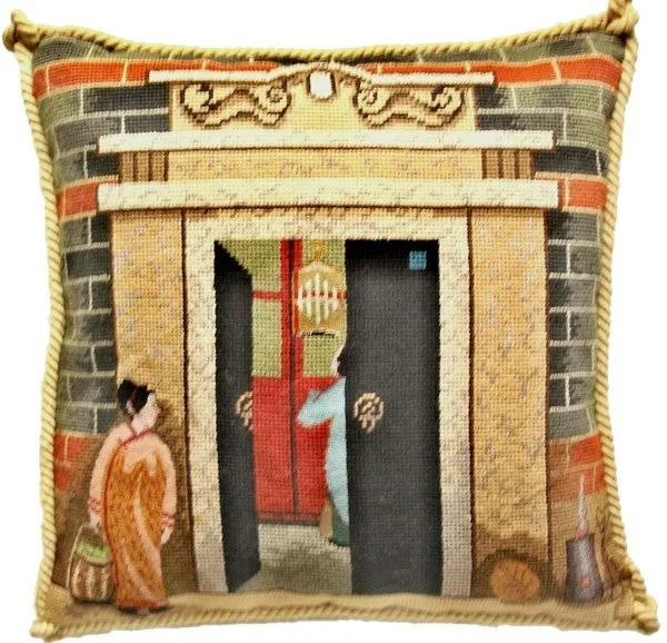 Woman and House - 17" x 17" needlepoint pillow