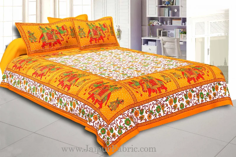 Yellow Gangaur Pattern cotton Double Bed sheet