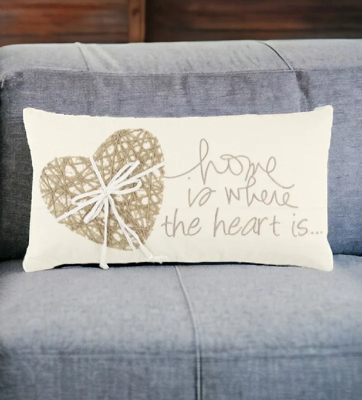 11" X 21" Ivory Home is Where the Heart Is Throw Pillow