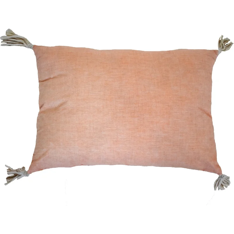 13" X 18" Peach And White Damask Zippered Polyester And Cotton Blend Throw Pillow With Tassels