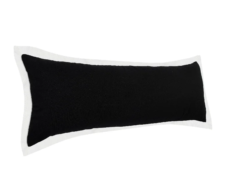 14" X 36" Black And White 100% Cotton Geometric Zippered Pillow