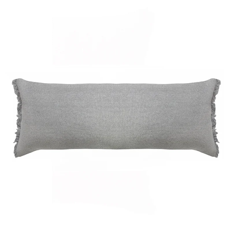 14" X 36" Light Gray Stonewashed Cotton Throw Pillow With Fringe