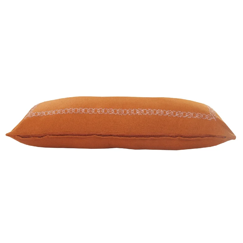 14" X 36" Orange And Dark Orange 100% Cotton Geometric Zippered Pillow