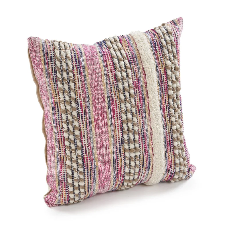 18" X 18" Pink and Ivory Striped Cotton Blend Zippered Pillow