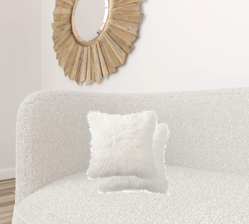 18" X 18" X 5" Off White Faux Fur  Pillow 2 Pack