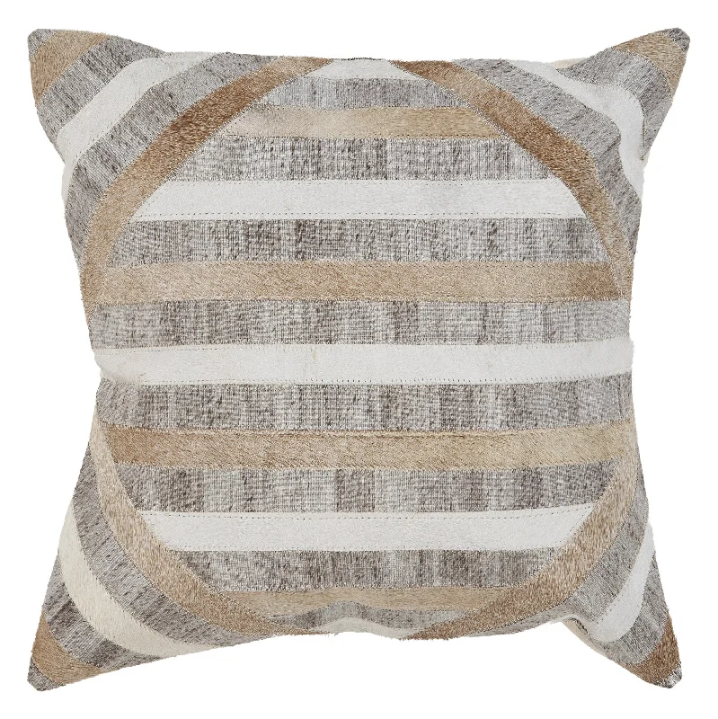 20" Beige and Brown Striped Cowhide Throw Pillow