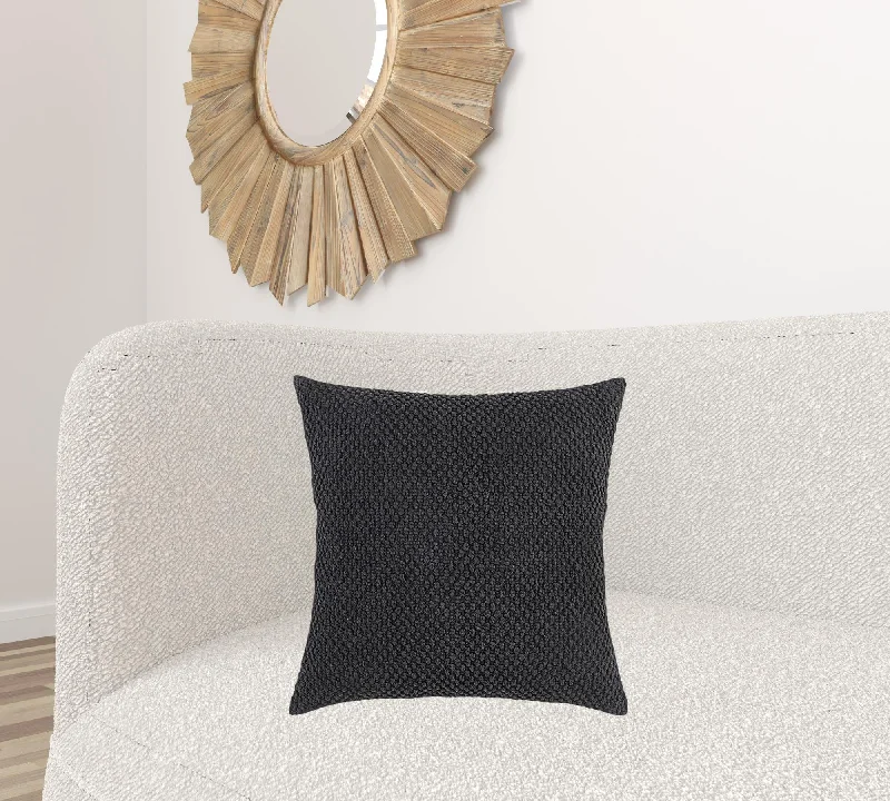 20" Black Nubby Textured Modern Throw Pillow