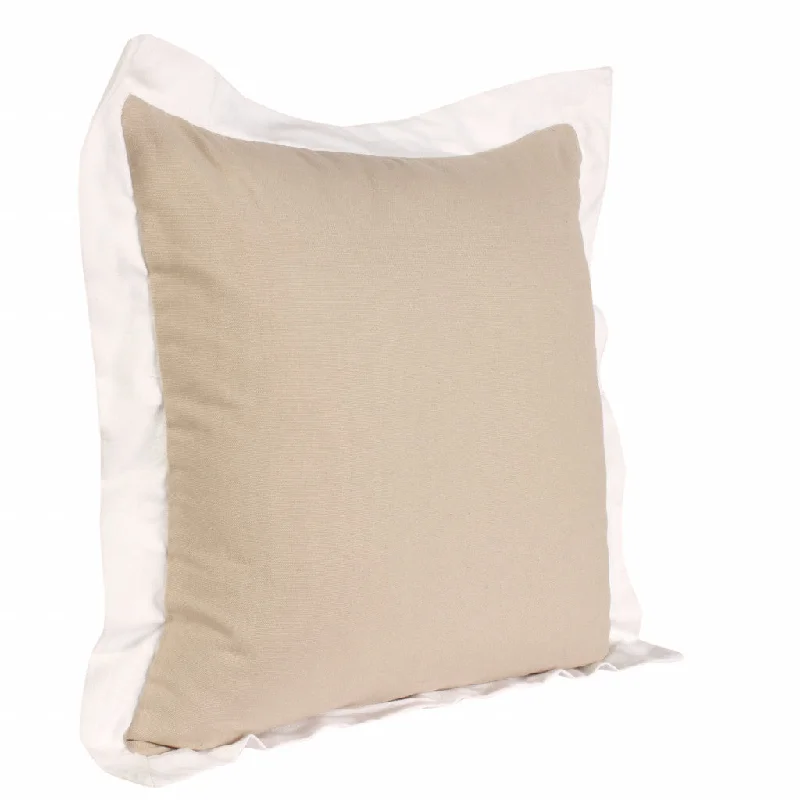 20" X 20" Beige And White 100% Cotton Geometric Zippered Pillow