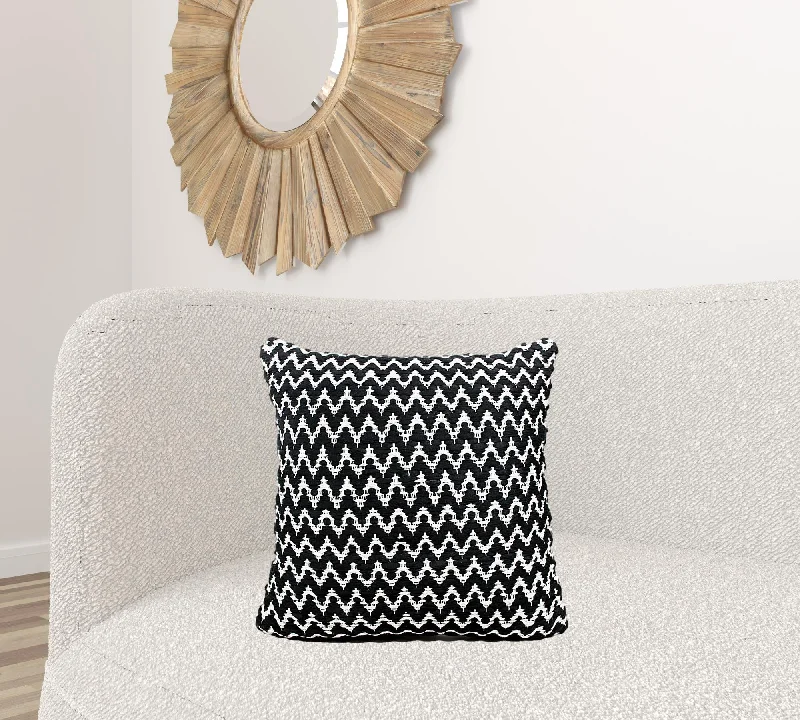 20" X 20" Black And White Polyester Chevron Zippered Pillow