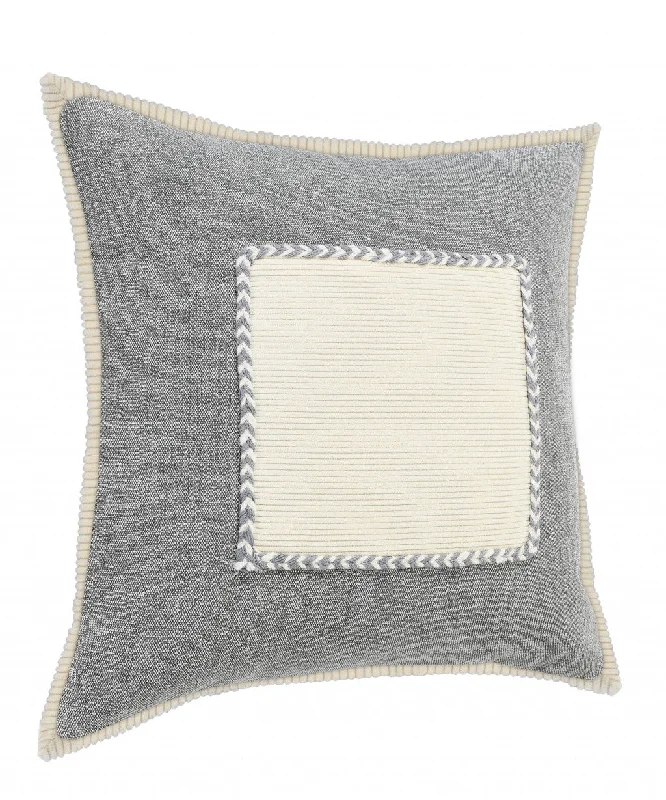 20" X 20" Gray And Cream 100% Cotton Zippered Pillow