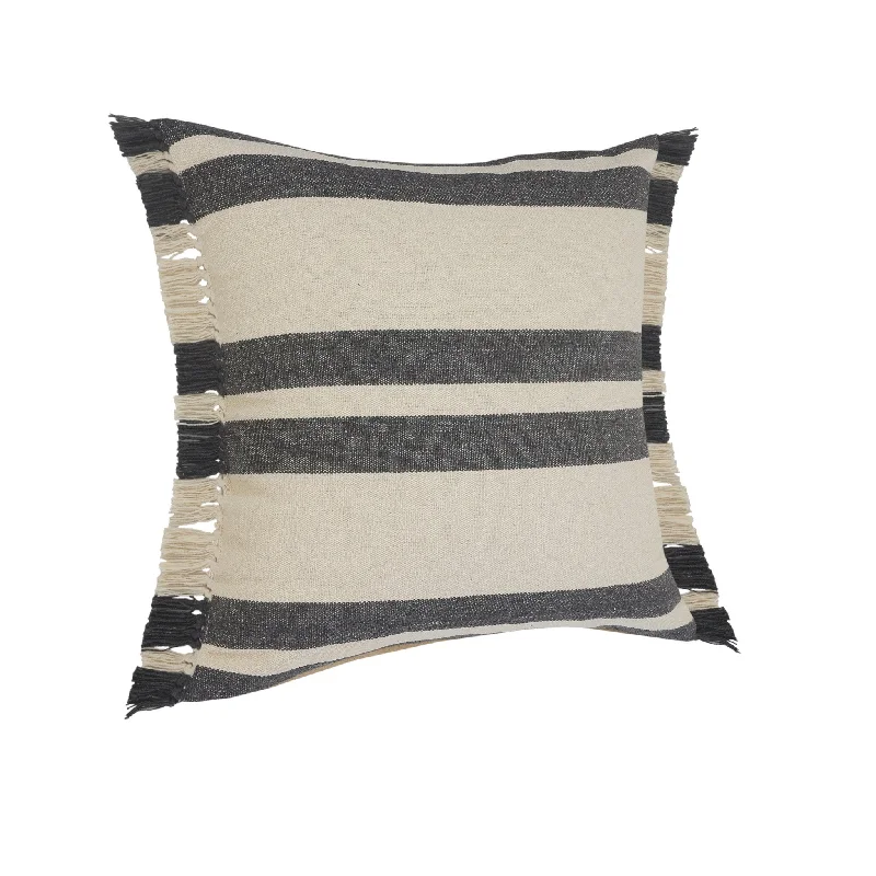 20" X 20" Gray And White 100% Cotton Striped Zippered Pillow