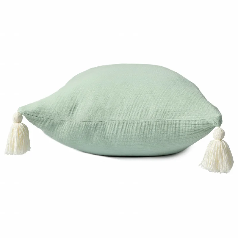 20" X 20" Green And Ivory 100% Cotton Zippered Pillow