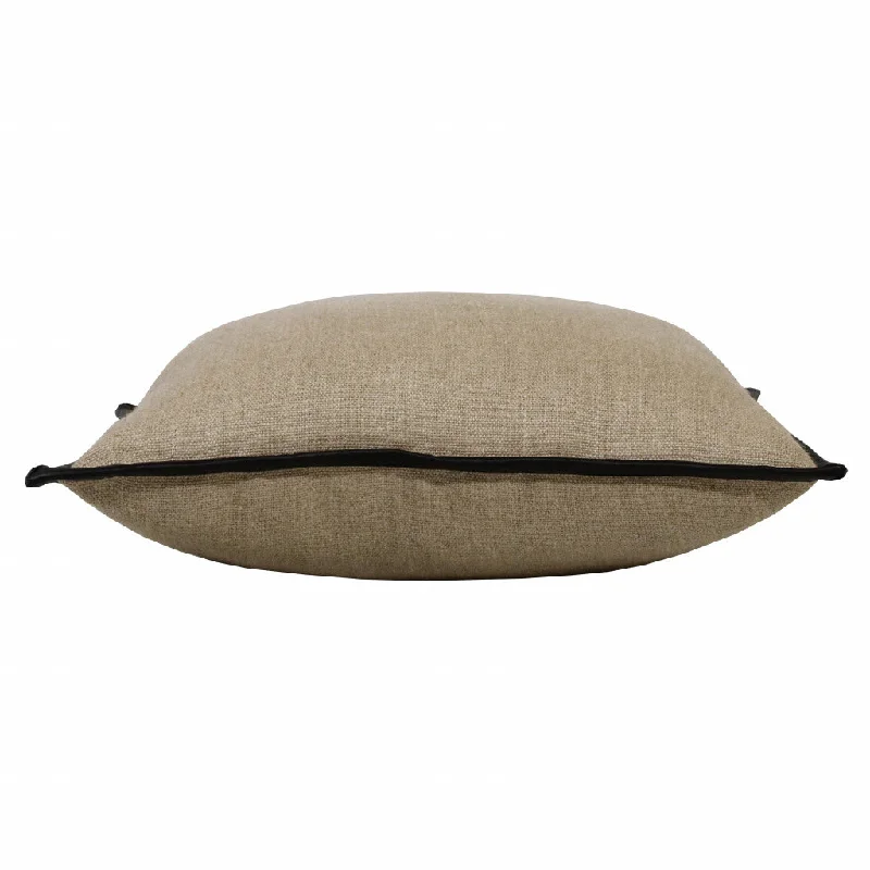 20" X 20" Tan And Black Linen Zippered Pillow