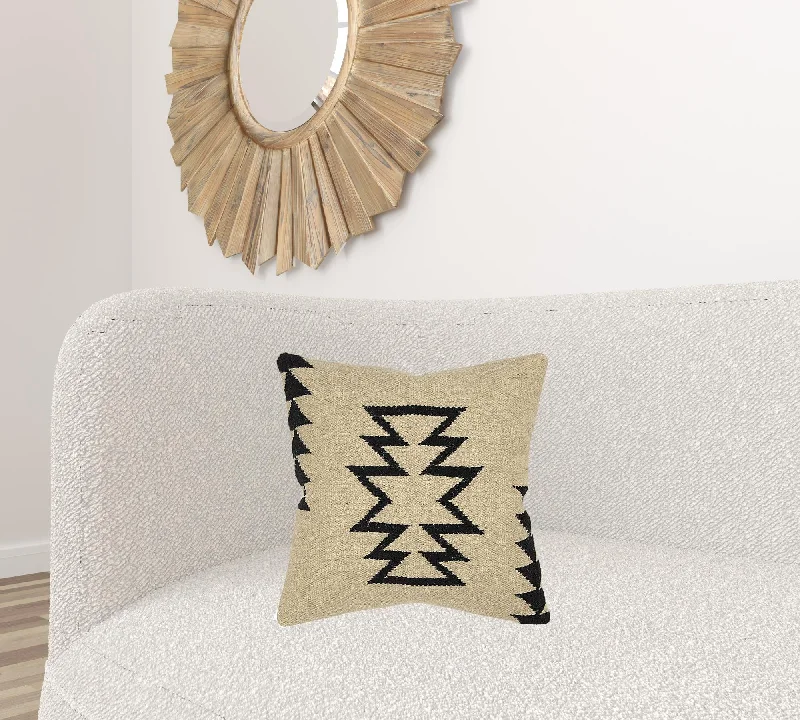 Beige Black Tribal Motif Down Filled Throw Pillow