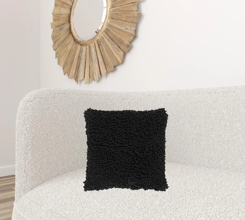 Black Boho Textured Modern Down Throw Pillow