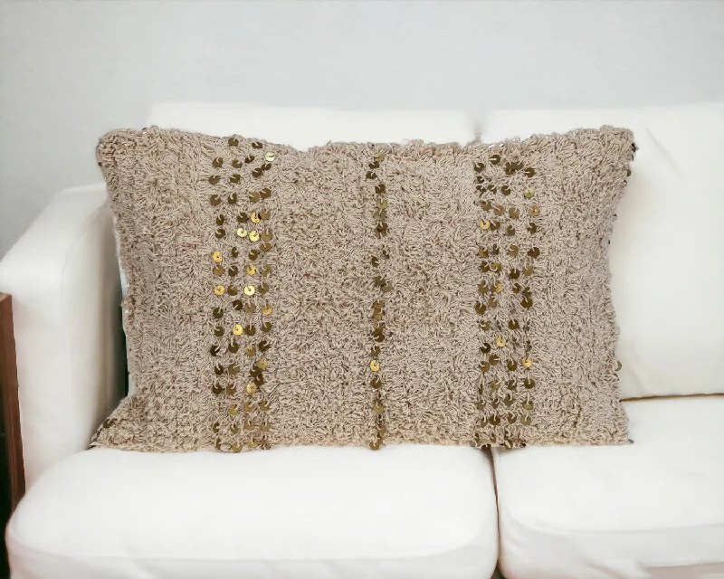 Boho Woven Shaggy Sequin Lumbar Pillow