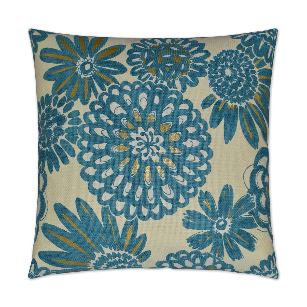 Flower Pops Peacock Blue Throw Pillow With Insert