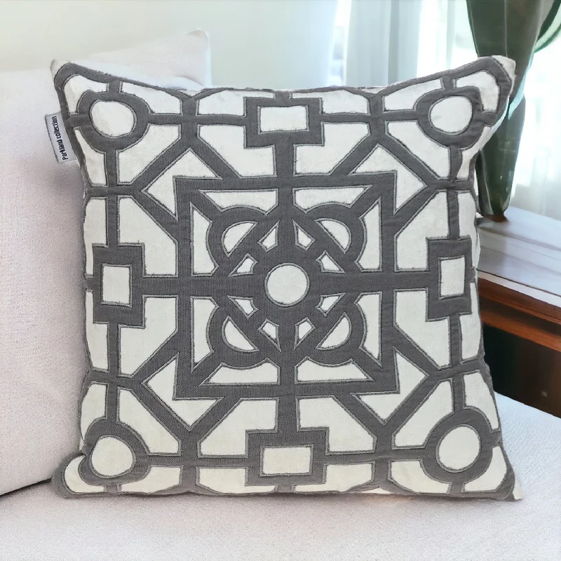 Gray and White Lattice Velvet Throw Pillow