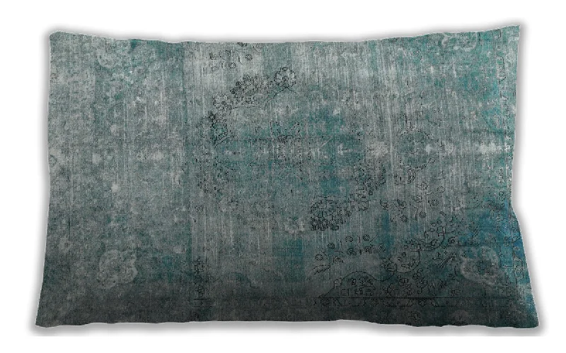 Traditional Classic Indoor Outdoor Rectangular Grayish Turquoise Green Lumbar Throw Pillow, 13 inch by 19 inch, lbtr3277