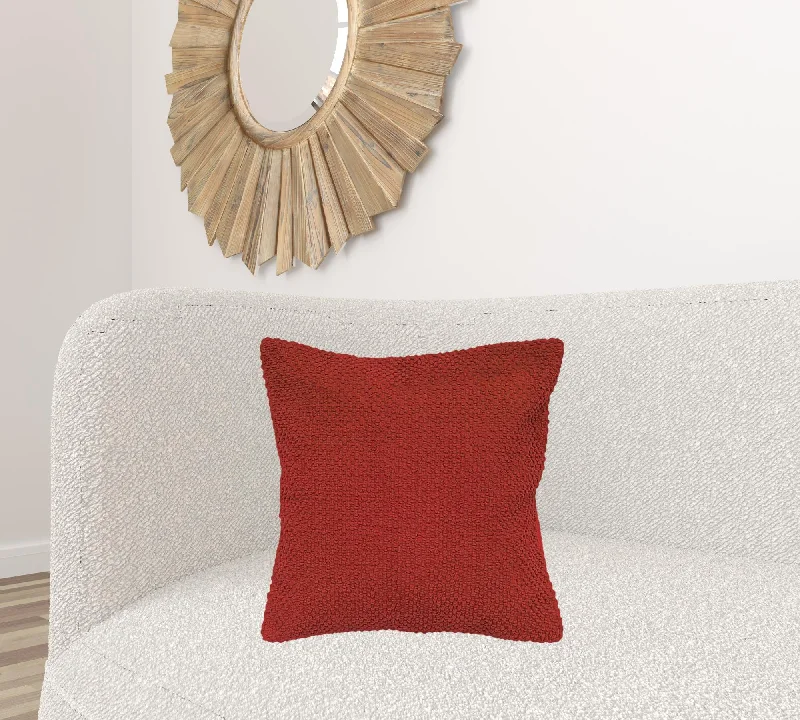 Red Nubby Textured Modern Throw Pillow