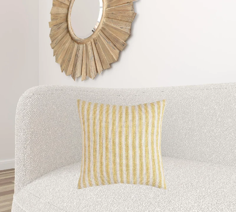 Yellow Natural Ticking Stripe Throw Pillow